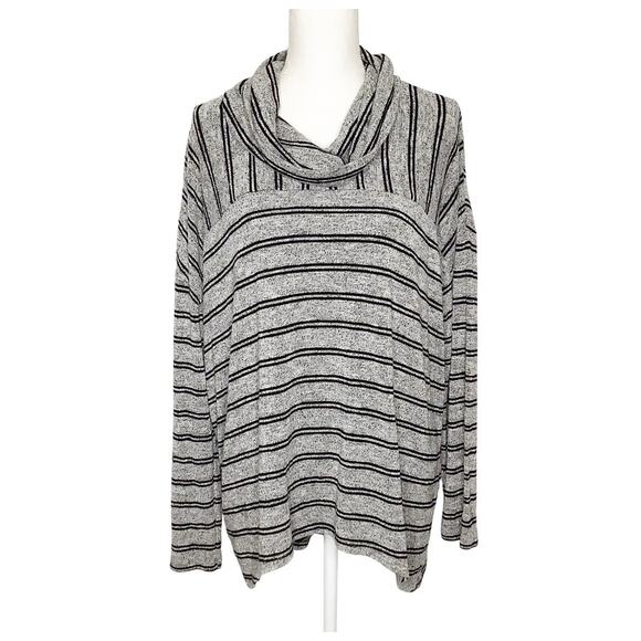 Lou & Grey Gray Black Striped Cowl Neck Knit Top Large - Picture 1 of 5